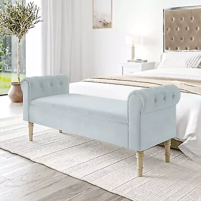 £79.92 • Buy End-of-Bed Bench In Light Blue Velvet With Chesterfield Armrests - Safina SAF071