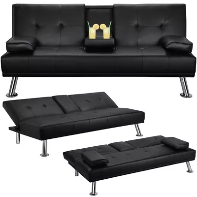 Convertible Modern Folding Sofa Bed With Drinks Holder Throw Pillows  • £169.99