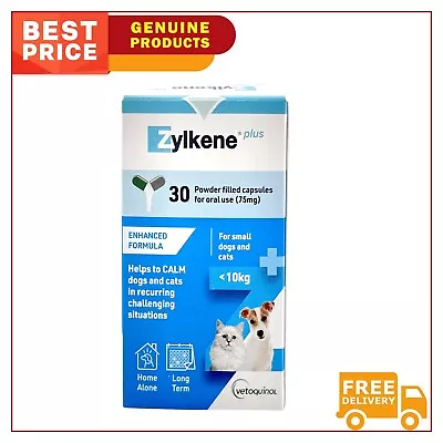 Zylkene Plus Calming Supplement For Dogs And Cats Under 10 Kg BLUE (30 Capsules) • $57.97