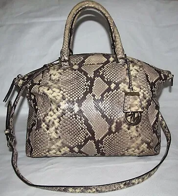 Michael Kors Riley Beige Python Embossed Leather Satchel Shoulder Bag Tote • $99.92