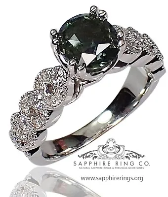 £2737.65 • Buy Certified 14kt White Gold 2.08 Tcw Green Round Natural Sapphire & Diamond Ring