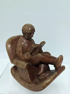 Craved Wood J Pinal Mexico Rocking Chair With Man Reading A Book Signed On Botto • $49