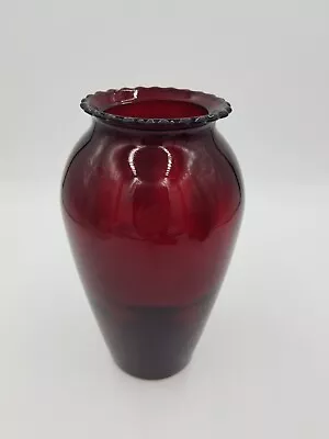 £7.90 • Buy Vintage Anchor Hocking Hoover Royal Ruby Red Vase Scallop Rim 9  Fire King