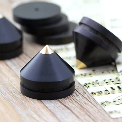 8x Ebony Wooden Speaker Copper Tip Spike Cone & 8x Base Pad Isolation Kit Set • $26.47