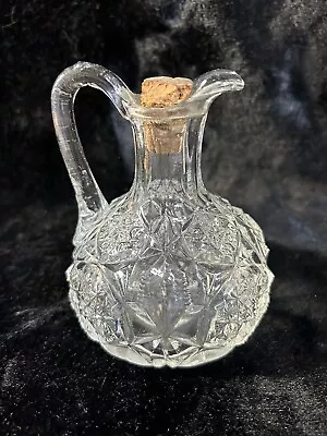 Vintage Pressed Glass Oil / Vinegar Decanter Bottle With Original Cork Stopper • $9.50