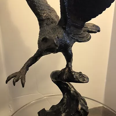 Vintage  Eagle  Bronze Sculpture On Marble Base Signed By Artist Jules Moigniez • $490