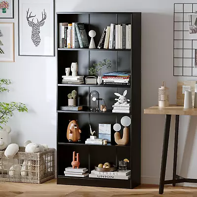 Wood 5 Shelf Bookcase Adjustable Layers Bookshelf Tall Display Storage Shelf F • $219.99