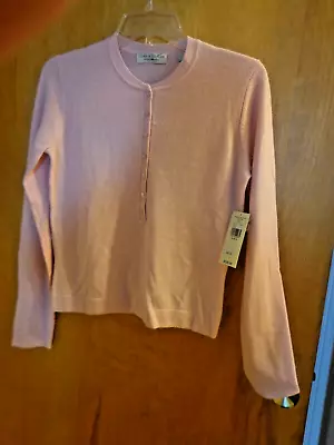 Vintage Lord & Taylor Two Ply Cashmere Pink LS Sweater 3/4 Button - SZ S - NWT • $30