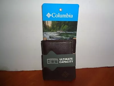 Columbia Mens Coated Leather Trifold Ultimate Capacity Wallet 6 Card Slots Brown • $25.95