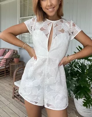 ALICE MCCALL Ladies White Lace Open Cut Cotton Playsuit Size 8 • $45