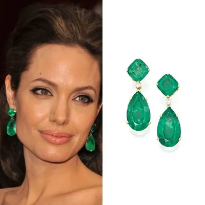 Angelina Jolie Style Genuine Zambian Emerald Drop Earrings 925 Sterling Silver • $50