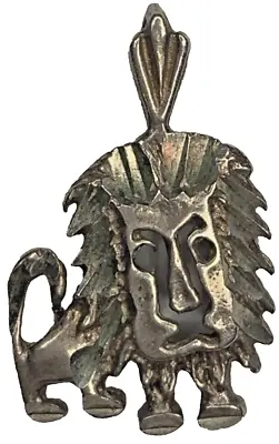 Vintage Sterling 925 Diamond Etched Lion Safari Courage Pendant Charm 3/4'' 1G • $21.95