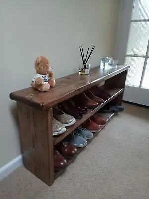 £80 • Buy Rustic Farmhouse Wooden Boot And Shoe Rack - Chunky And Very Solid - 2 Shelves