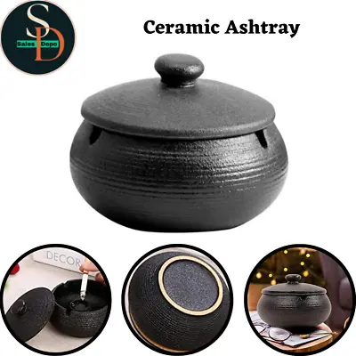 £6.02 • Buy Cigarette Ashtray Outdoor Ceramic Ash Tray With Lid Windproof Portable Ash Trays