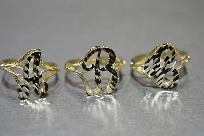 $95 • Buy 10K Solid Yellow Gold Diamond Cut 0.6  Initial Cursive Letter Ring. Size 6.75