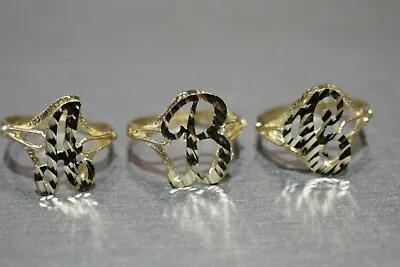10K Solid Yellow Gold Diamond Cut 0.6  Initial Cursive Letter Ring. Size 6.75 • $110