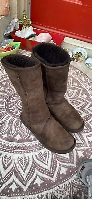 UGG Australia Women Cargo Brown Suede Side Zipper Mid-Calf Snow Tall Boots 7 • $32
