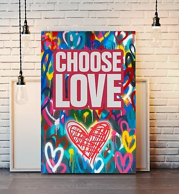 Choose Love Wall Hearts Canvas Wall Art Picture Artwork Framed Print Quote • £12.99