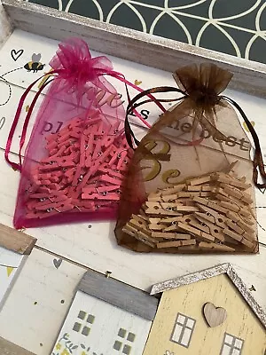 100+ Mini Wooden Pegs Craft Wedding Hanging Photo Pegs Small Tiny Spring Clip • £2.49