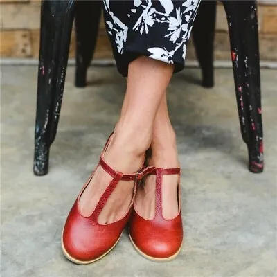 Womens Mary Jane T-Strap Ballet Retro Pumps Shoes Ankle Buckle Round Toe Flats • $29.99
