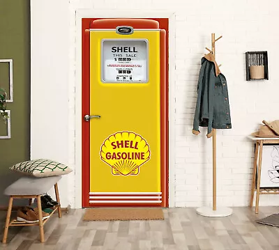 Shell Oil Gas Pump Sticker Door Mural Vintage & Retro Style Fridge Wrap Decal • $98