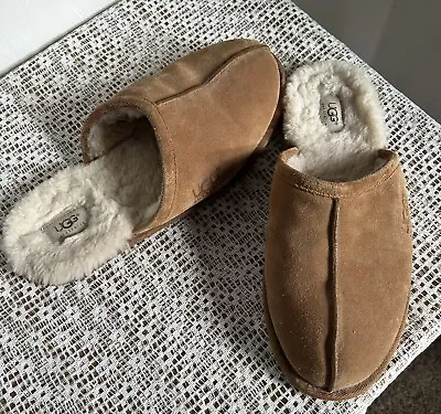 UGG Men's Scuff Shearling Suede Leather Slippers Chesnut Color Size 12 • $25.99