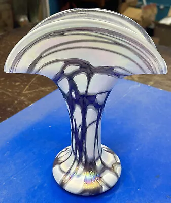 Igor Muller Art Glass Fan Vase Signed Iridised • $299.99