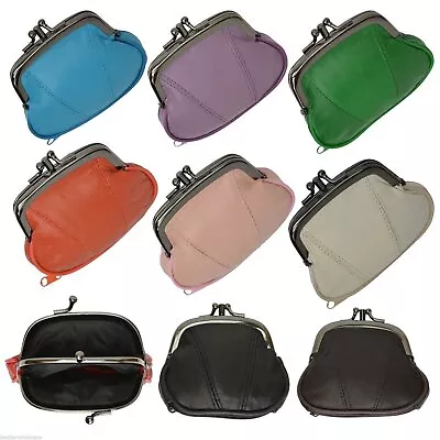 Women's Leather Metal Frame Double Clasp Zipper Coin Change Purse Ladies • $9.99