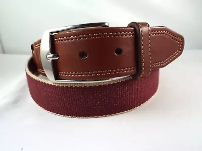 Martin Dingman  Countrywear  Leather & Maroon/Ivory Cotton Surcingle Belt Sz 38 • $22