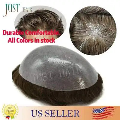 Mens Hair Replacement System All Poly Skin Men Toupee Hairpieces Human Hair Wigs • $169