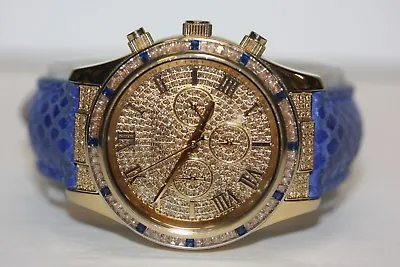 Michael Kors MK2311 Glitz Layton Blue Snakeskin Gold Tone Watch With Crystals • $200