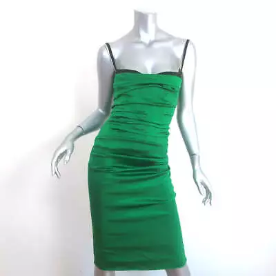 Dolce & Gabbana Ruched Satin Bustier Dress Green Stretch Silk Size 40 • $630