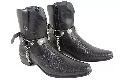 Biker Men Western Women Boot Silver Chain Pair Faux Leather Straps Indian Charms • $33.99