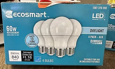 EcoSmart LED Light Bulbs 60W A19 Dimmable Daylight 5000K Damp Rated 4-pk • $7.99