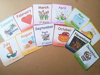 Months Of The Year - 12 Flash Cards -month / Picture -class / Home / Childminder • £4.25