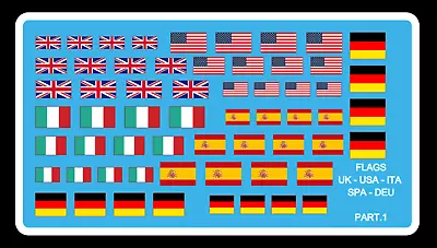 Decals Flags UK USA ITA DE SP 1/43 1/32 1/24 1/18 Water Slide Decal • £5.14