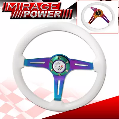 345mm Steering Wheel White Wood Neo Chrome 3 Spoke Deep Dish Type R • $68.99