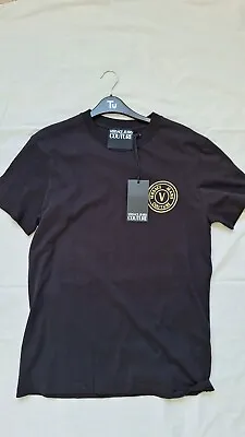  VERSACE Black T-Shirts Chest Logo Short Sleeve Size L 100% Genuine • £35.99