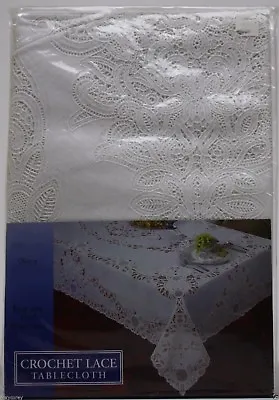 Elrene Home Fashion White Vinyl Crochet Lace Pattern 54x72 Oblong Tablecloth • $23.99