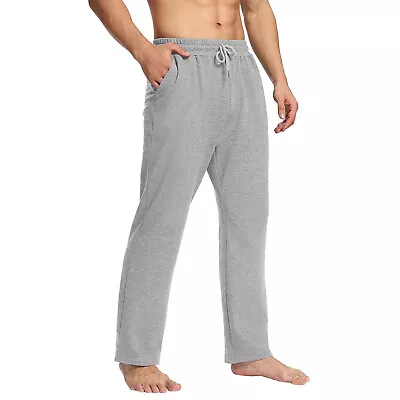 Men's Open Bottom Drawstring Sweatpants Fleece Pockets Straight Joggers Athletic • $16.92