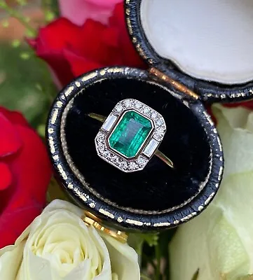 Art Deco Style 2.85 Ct Emerald & Lab Created Diamond Gold Filled Engagement Ring • $65.10