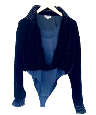Black Velvet Blouse Bodysuit Long Sleeve A'nue Ligne VTG 70s Women's Size M • $199.99