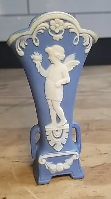 Vintage Schafer And Vater German Blue Jasperware Cherub Bud Vase  • $19.43