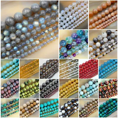 $6.99 • Buy Wholesale Smooth Natural Gemstone Round Loose Beads 15   4mm 6mm 8mm 10mm 12mm