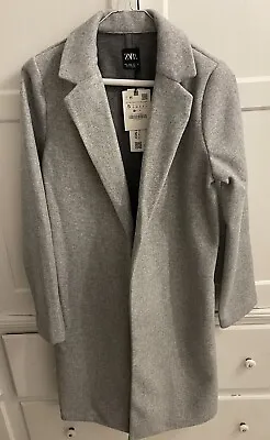 Zara Women’s Gray Lapel Collar Long Sleeve Open Trench Coat Side Pockets Small • $69.99