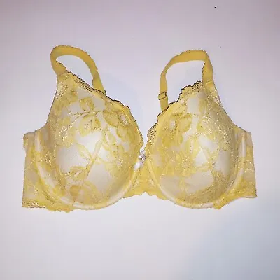 Victoria Secret Bra 38DD Lined Perfect Coverage Yellow Solid Floral Lace Body By • $29.99