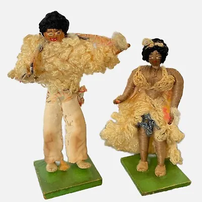 Folk Art Flamenco Dancer Spanish Dolls Fabric Yarn Wire 4 Inch Set Of 2 Vtg • $38