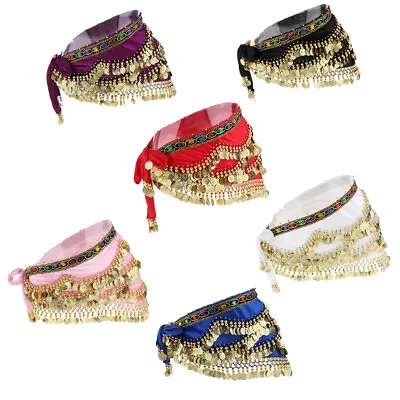 Velvet Dangling Gold Coins Belt Belly Dance Skirt Scarf • £10.62