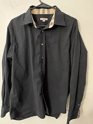 Burberry Brit Shirt Mens Black Check Cuff Spread Long Sleeve Button Up XXL • $89