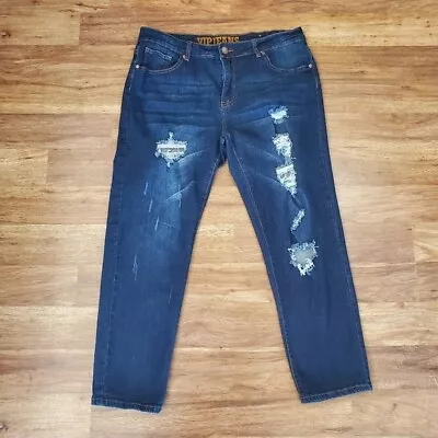 VIP Women's Size 14 Straight Leg Ankle Distressed High Rise Dark Wash Jeans • $9.89